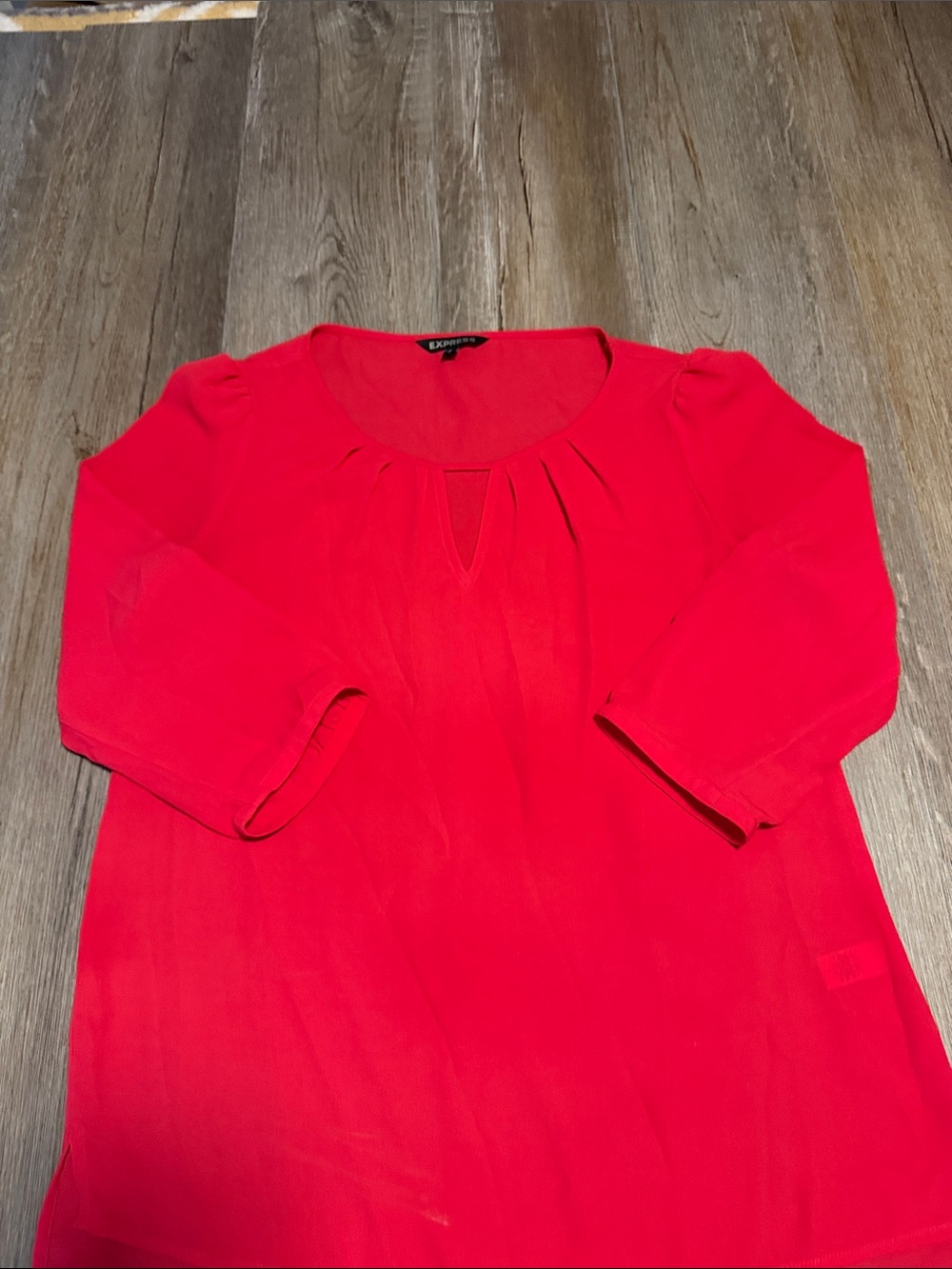 Express Bright Red Pleated Keyhole Tunic - Express